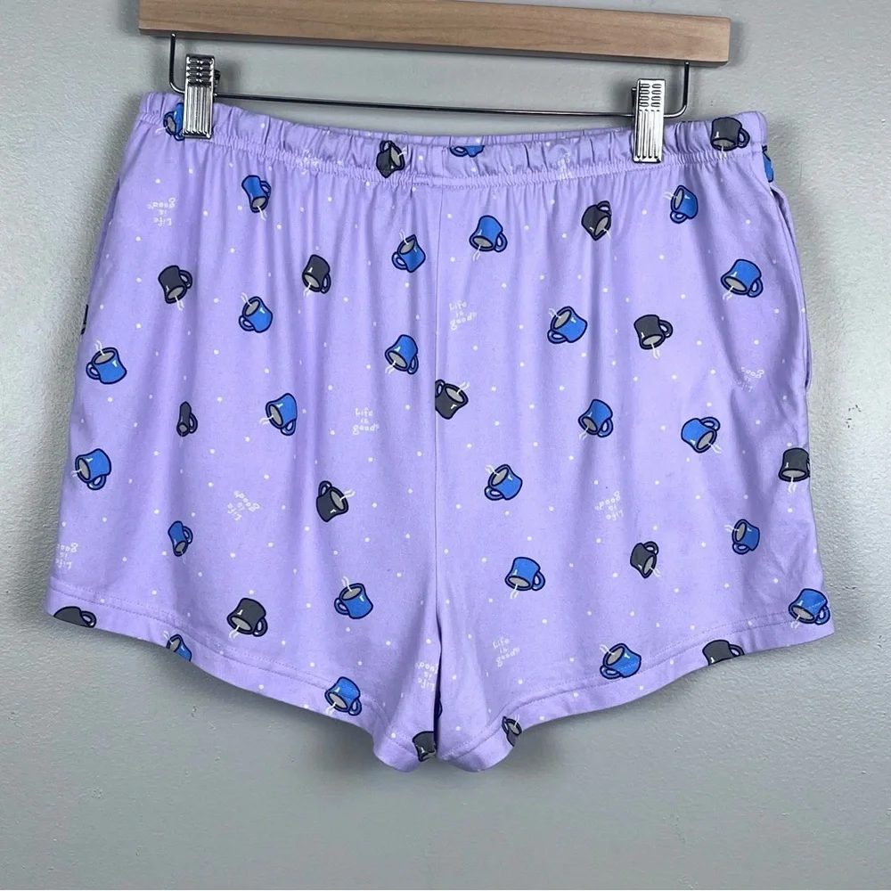 Life Is Good Sleep Women's PJ Shorts with Coffee Mug AOP Size M; Loungewear